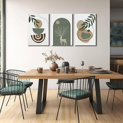 Boho Sun Canvas Wall Art Set of 3, Neutral Abstract Minimalismt Bohemian Geometric & Botanical Plants Pictures Prints Artwork Paintings Wall Decor for Bedroom Living Room Home Decoration 16x24 inches
