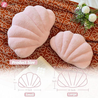 Lfsaaj Pink Seashell Throw Pillows, Shell Shaped Throw Pillows, 18 Inch Soft Home Decorative Pillow Plush Cushion for Bed Couch Living Sofa Room Decor Accent Throw Pillow (Pink 18Inch)