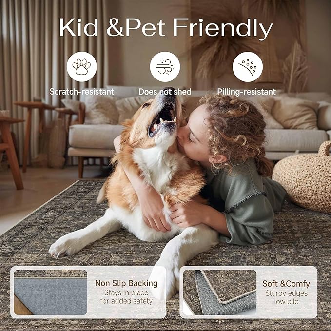 3x4 Washable Area Rug for Entryway Vintage Brown Non Slip Low Pile Carpet Traditional Retro Soft Throw Rug for Entrance Bathroom Door Mat Indoor Dorm Dining Room