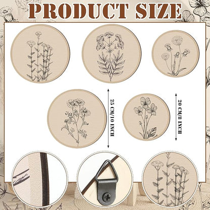 Qunclay 5 Pcs Wall Art Decor Wooden Living Room Wall Decor Bohemian Hanging Farmhouse Geometric 10'' and 8'' Aesthetic Wood Minimalist Posters for Bedroom(Floral)