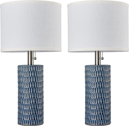 Reaketon Table Lamps for Living Room Set of 2, Ceramic Table Lamps for Bedroom, 20" Modern Lamps for Night Stands, Dark Blue