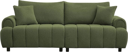 88 "Modern Boucle Sofa Couch, Oversized Comfy 3 Seater Sherpa Curved Sofas Deep Seat, Upholstered Loveseat Teddy Round Arm Couches for Living Room, Bedroom, Green
