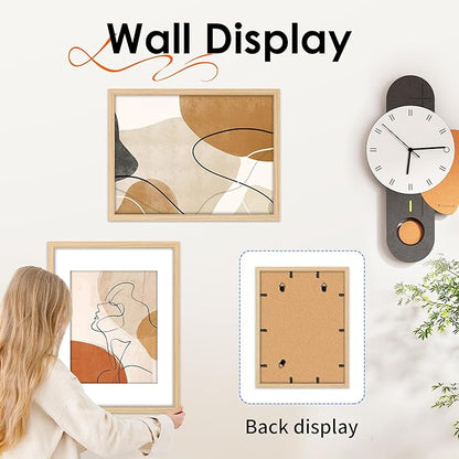 FIXSMITH 12x16 Picture Frame Natural Set of 2, Photo Frame with HD Plexiglass, Display Pictures 8.5x11 with Mat or 11x17 Without Mat, Natural Picture Frames Collage Wall Decor, Gallary Wall Frame