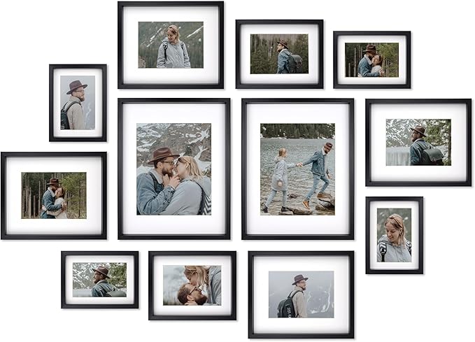12 Pack Shadow Box Style Gallery Wall Frame Set – Deep Photo Frame Set with Mat for 8x10, 5x7 and 4x6 - Multiple Sizes Picture Frame Set for Wall Collage – Assorted Picture Frames for Wall (Black)