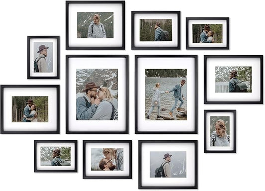 12 Pack Shadow Box Style Gallery Wall Frame Set – Deep Photo Frame Set with Mat for 8x10, 5x7 and 4x6 - Multiple Sizes Picture Frame Set for Wall Collage – Assorted Picture Frames for Wall (Black)