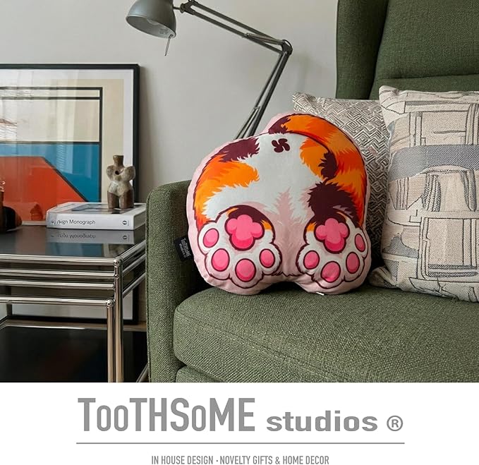 Toothsome Studios Calico Cat Shape Butt Pillow, Polyester Cotton Stuffed Throw, Novelty Animal Design, Multi-Color, 12 Inches (Calico)