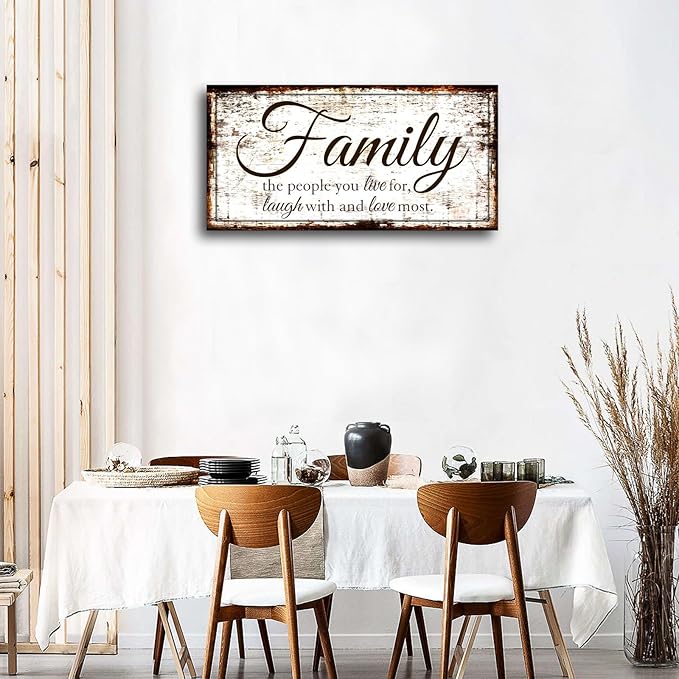 Family Quote Wall Art Living Room-Family Wall Decor-Inspirational Motto Family Love Most Canvas Wall Art-Rustic Farmhouse Canvas Prints Painting Artwork for Bedroom,Home Decor,Ready to Hang 20"x40"