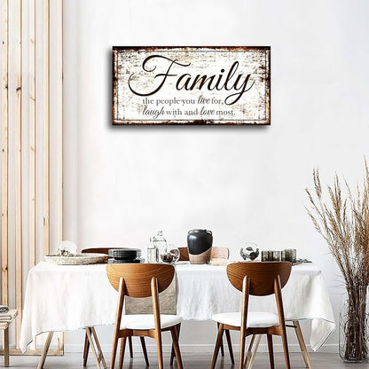 Family Quote Wall Art Living Room-Family Wall Decor-Inspirational Motto Family Love Most Canvas Wall Art-Rustic Farmhouse Canvas Prints Painting Artwork for Bedroom,Home Decor,Ready to Hang 20"x40"