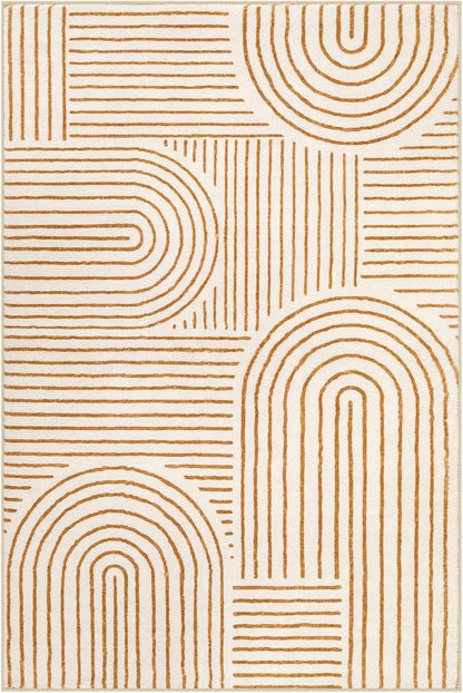 Lahome Abstract Washable Area Rug 6x9, Soft 6x9 Rug for Living Room Ultra-Thin Non Slip Bedroom Rug, Rainbow Orange Throw Carpet for Dining Room Darrell (6'x9',Orange)