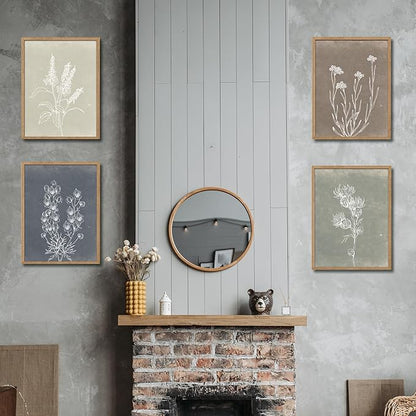 Heiple Framed Boho Wall Art Set of 4 Wooden Wall Art for Rustic Vintage Farmhouse Home Living Room Bedroom Bathroom Kitchen Wall Decor (Brown, 12"x16")