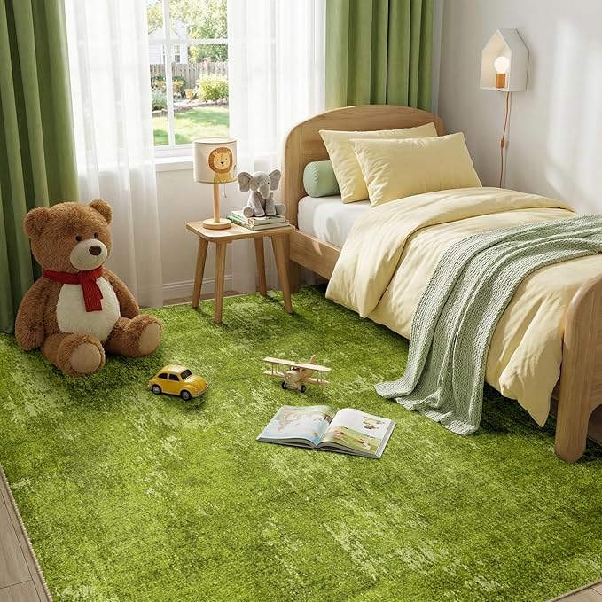 RELEANY Washable Area Rugs 8'x10' Non-Slip Modern Abstract Soft for Living Room Entryway Bedroom Nursery, Print Pattern, Grass Green