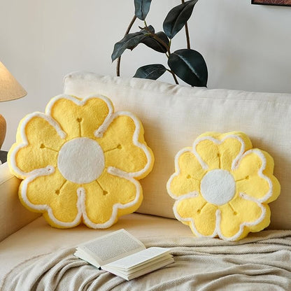 Flower Shaped Decorative Throw Pillow Cushion for Bed Couch, Cute Flower Plush Throw Pillows Home Decor Floor Pillow Seating Cushions (Yellow, 13.7 Inches)