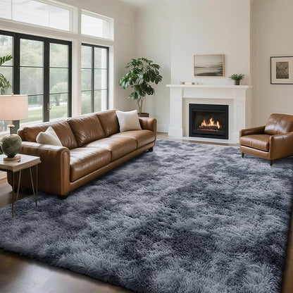 yongyangjuxin Fluffy Rug Shag Area Rug, Mottling Dark Grey 9x12 Area Rugs for Living Room, Large Shag Area Rugs for Bedroom Kids Room Home Decor, Upgrade Anti-Skid Rectangular Fuzzy Rugs