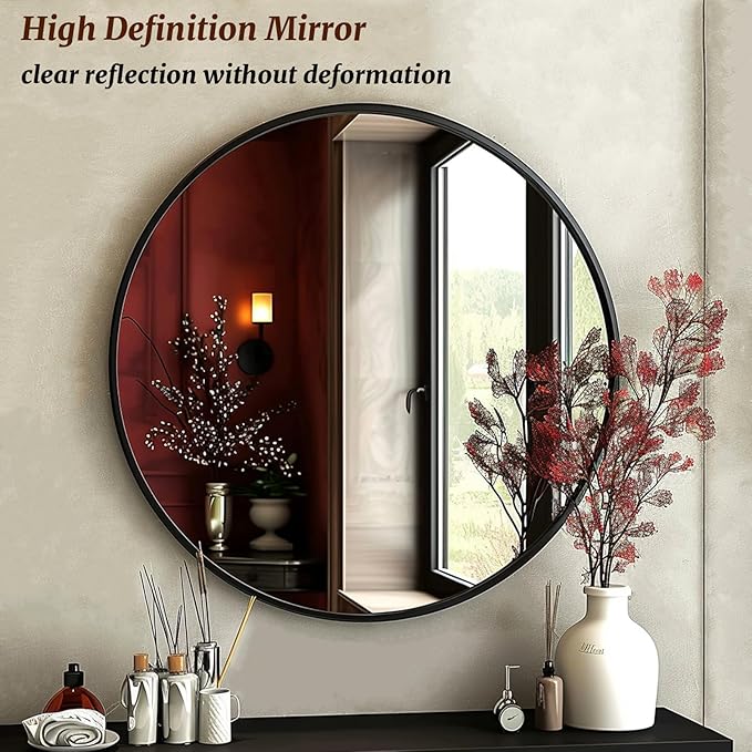 Mirror 18 inch, Round Wall Mirrors, Black Circle Mirror, Round Mirrors for Wall, Living Room, Bathroom, Hallway.