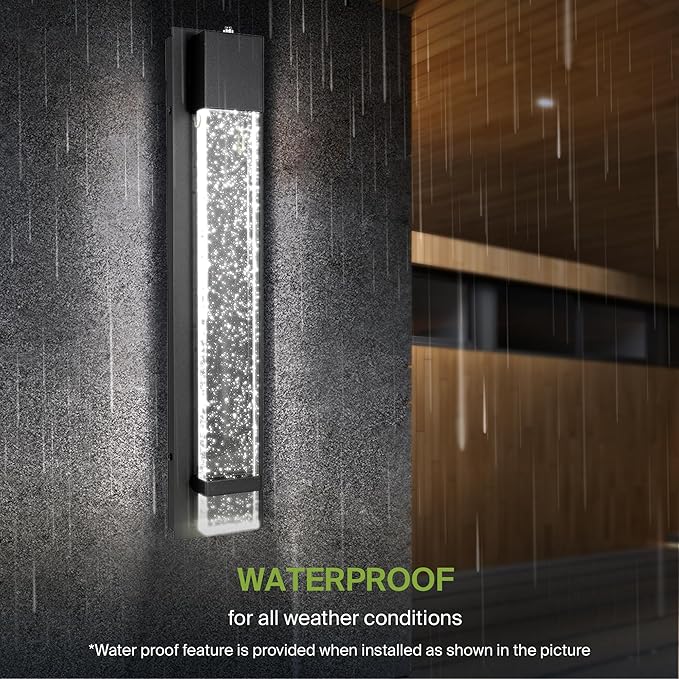 ASD LED 24" Bubble Glass Wall Light Fixture, Outdoor Dusk to Dawn Sconce | 3CCT, Waterproof, Photocell, ETL Listed | 12W 500LM 3000-5000K 120V | Exterior Lantern, Porch Lighting | Black, 4 Pack