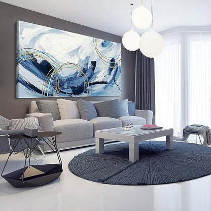 yiijeah Large Wall Art - Modern Blue Abstract Wall Decor for Living Room and Bedroom - Print Pictures Canvas Framed Artwork - Home Office Decor