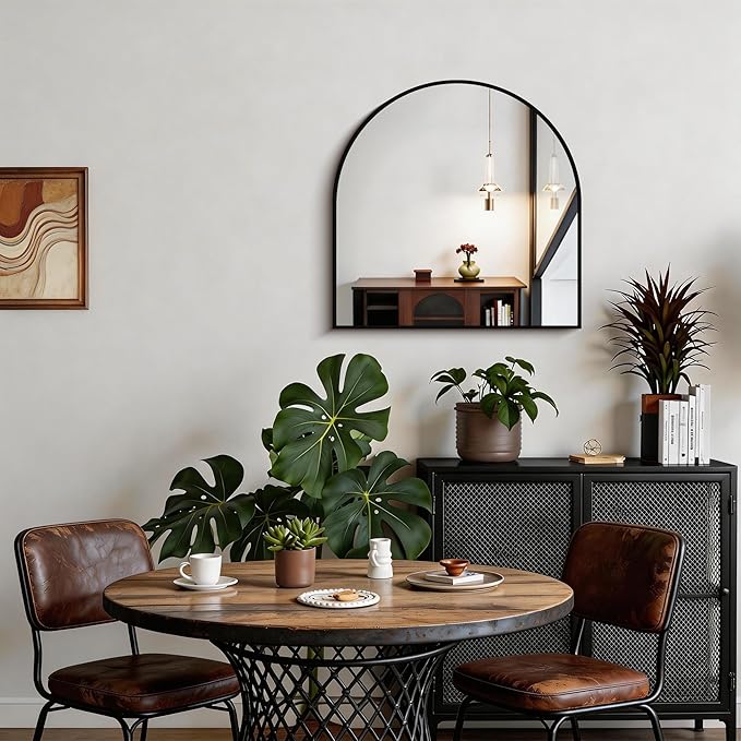 CIRCUMI Arched Wall Mirror, 24"x24" Black Arched Mirror with Tempered Glass, Metal Frame, Large Size for Entryway Table, Mantel,Living Room,Over Sink,Arch Mirror for Decor,Shatterproof&Crystal-Clear
