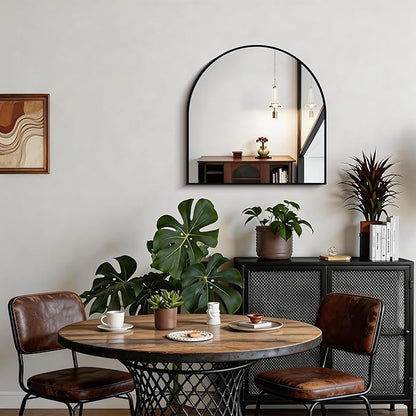 CIRCUMI Arched Wall Mirror, 24"x24" Black Arched Mirror with Tempered Glass, Metal Frame, Large Size for Entryway Table, Mantel,Living Room,Over Sink,Arch Mirror for Decor,Shatterproof&Crystal-Clear