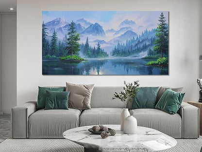 Ardemy Forest Landscape Canvas Painting 58"x29" - Nature Wall Art Picture of Mountain Textured Green Tranquil Artwork Framed Large for Living Room Bedroom Dining Room Home Office Wall Decor