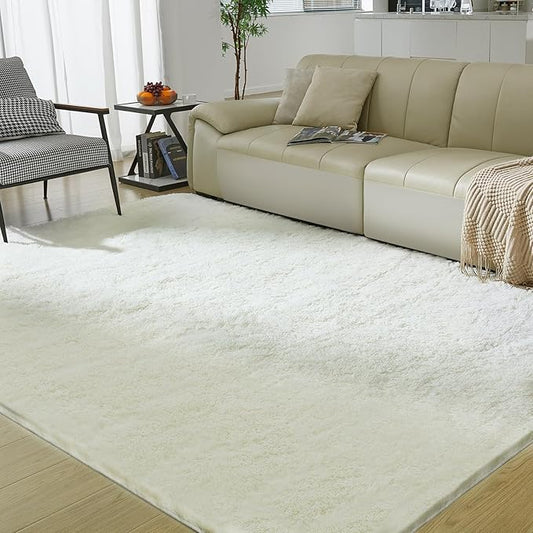 Ultra Soft Rug for Living Room, 6X9 Fluffy Shag Area Rug for Bedroom, Modern Shaggy Carpets Fuzzy Rug for Teens Dorm Nursery Home Decor Aesthetic, Upgrade Anti-Skid Durable, Cream White