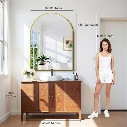 CIRCUMI Arched Wall Mirror, 36"x48" Gold Arched Mirror with Tempered Glass, Metal Frame, Large Size for Bathroom, Living Room,Entryway,Over Sink, Arch Mirror for Decor,Shatterproof&Crystal-Clear
