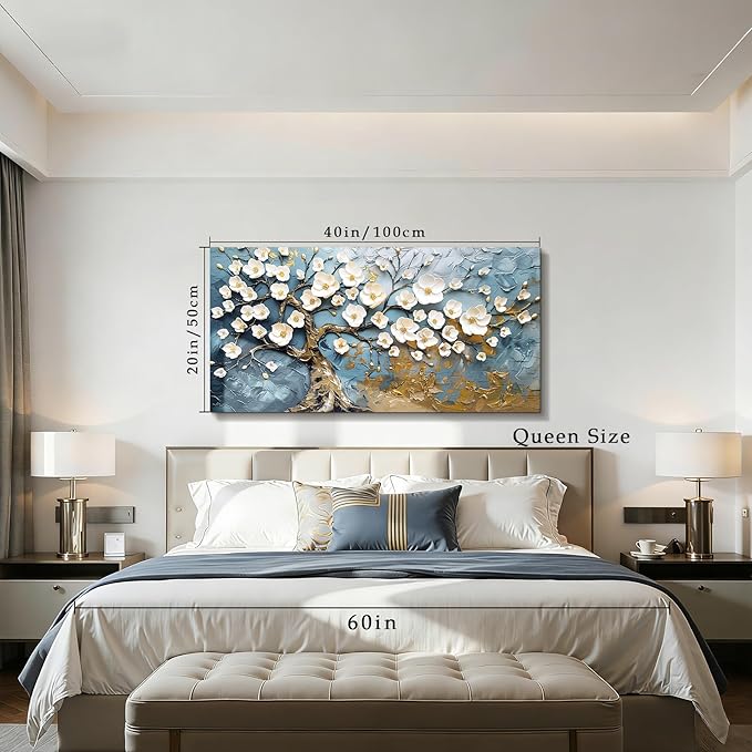 SERIMINO Tree of Life Wall Art, Large Wall Decor, Japanese Wall Art, Modern Abstract Canvas Prints, Plum Bossom Tree Painting, Floral Pictures for Living Room Bedroom Office Home Decoration 20"x40"