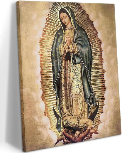 Our Lady of Guadalupe Portrait Canvas Wall Art Painting Picture Wall Decor Religion Catholic Poster Print Artwork for Altar Bedroom 16x24 in