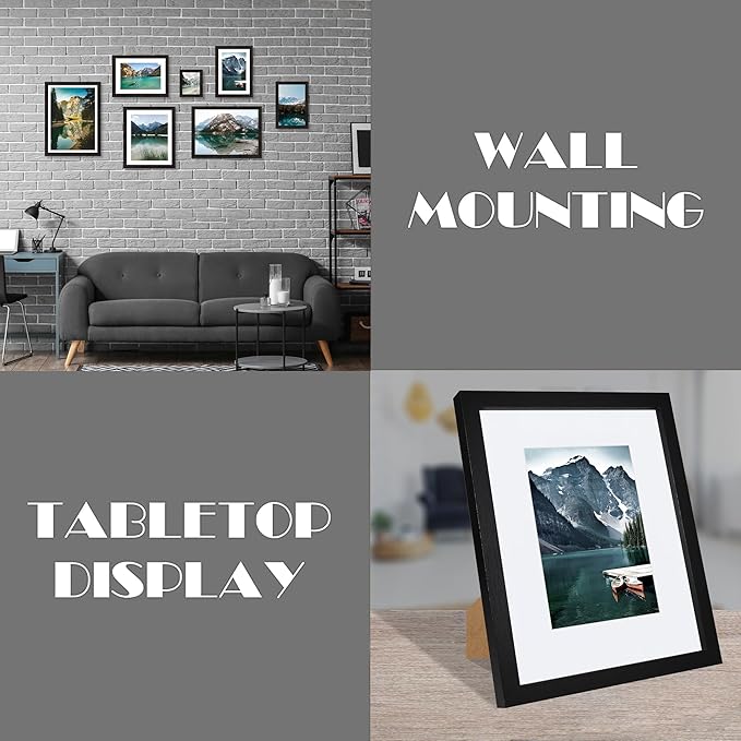 Hongkee 9x11 Picture Frame with Real Glass - Display Pictures 7x9 with Mat or 9x11 without Mat, Photo Frame for Wall or Table Top Display(Black, 3 Pack)