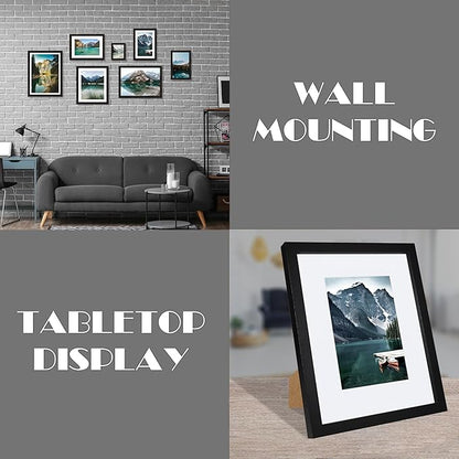 Hongkee 9x11 Picture Frame with Real Glass - Display Pictures 7x9 with Mat or 9x11 without Mat, Photo Frame for Wall or Table Top Display(Black, 3 Pack)