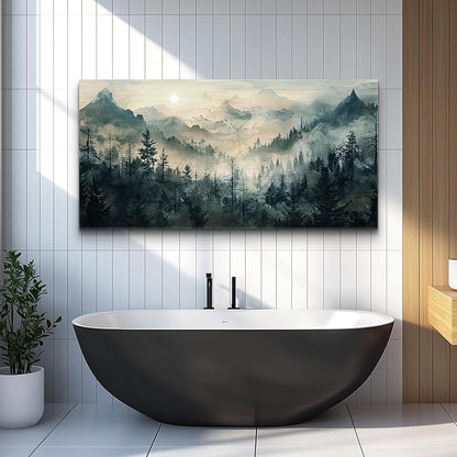 KELIYUAN Mountain View Canvas Wall Painting For Living Room Natural Landscape Painting Misty Forest Wall Decoration For Bedroom Home Decoration Modern Printed Artwork Can Be Hung Directly 20x40 In