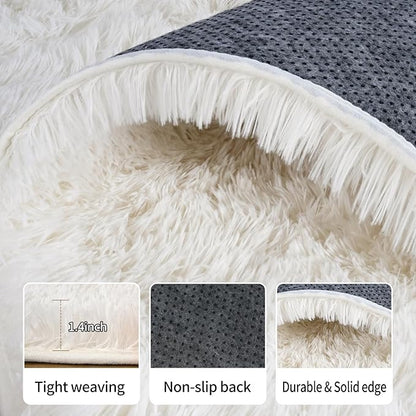 Area Rugs 9x12 Living Room, Ultra Soft Shaggy Fluffy Rug for Bedroom, Upgrade Non-Slip Fuzzy High Pile Plush Large Rugs for Nursery Boys Girls Kids Room Modern Indoor Home Decor, Cream White