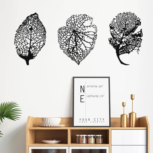 Slickss Metal Leaf Wall Decor, 3 Piece Wall Art with Fall Leaves Design - Fall Wall Decor for Living Room, Bedroom, Hallway, 3D Shadow Effect Set