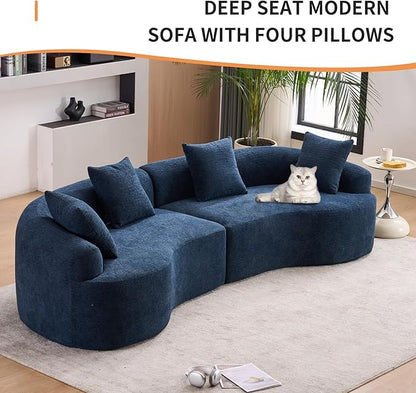 KEIKI Curved Chenille Modular Sectional Couches with Pillows, 4 Seater Oversized Upholstered Luxury Plush Cloud Sofa for Living Room Apartment, Antique Blue