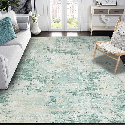 ROYHOME Modern Abstract Area Rug 4x6 Non Slip Non Shedding Rug Low Pile Stain Resistant for Bedroom Living Room,Green