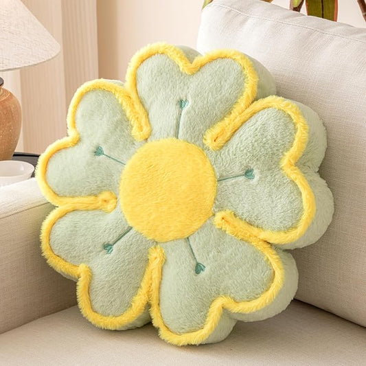 Flower Shaped Decorative Throw Pillow Cushion for Bed Couch, Cute Flower Plush Throw Pillows Home Decor Floor Pillow Seating Cushions (Light Green, 17.7 Inches)