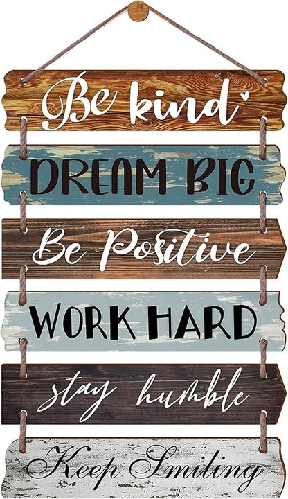 Yudarte Inspirational Wall Art 6pcs Strung Wooden Panels - Farmhouse Rustic Office Decorations for Work - Motivational Wall Decor for Home Bedroom Living Room