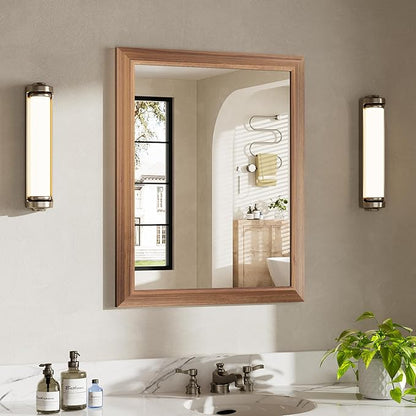 24x30 Inch Bathroom Mirror for Wall, Anti-Rust Walnut Wood Grain Metal Framed Bathroom Mirrors for Over Sink,Rectangler Mirrors for Bathroom Vanity, Farmhouse, Bedroom, Living Room, Entryway Decor