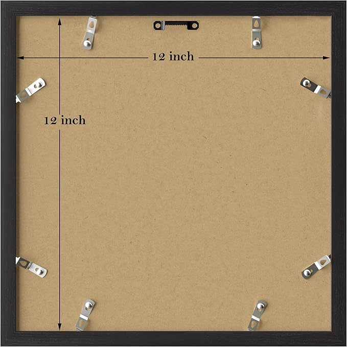 eletecpro 12x12 Picture Frames Set of 9 with Clear Acrylic Cover, Display 8x8 Photos with Mat or 12x12 Without, Classic and Sturdy Square Collage Gallery Wall Decor, Easy Wall Mount, Black