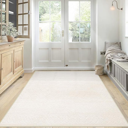 pmtsns 4x6 Geometric Rug: Washable Boho Moroccan Throw Rug Neutral Modern Farmhouse Indoor Soft Non Slip Ultra Thin Printed Pattern Rugs for Kitchen Bedroom (Beige, 4'x6')