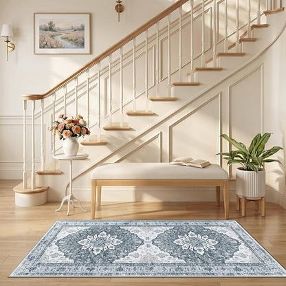 RELEANY Area Rugs 2'6"x5' Runner Rug Non Slip Washable for Kitchen Hallway Bedroom Beside Laundry Room Bathroom Rug, Floor Carpet, Light Gray Grey White