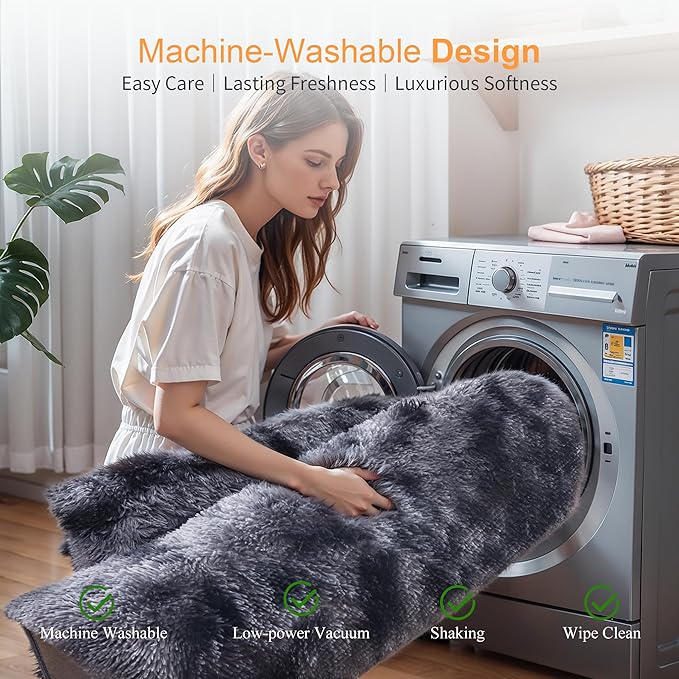 KICHOWUA Thick Area Rug Dark Grey Fluffy Shag 6x9 for Bedroom Living Room Ultra Soft Plush Fuzzy Washable Thickened Non-Slip Carpet, Comfy Shaggy Furry Rug for Kids Baby Nursery Dorm, Tie-Dye Gray