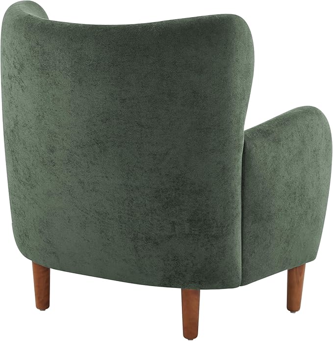 Christopher Knight Home Dolly Velvet Wingback Club Chair, Bedroom Comfy Reading Chair, Low Profile Accent Chair, Solid Wood Frame, Olive Green+Teak
