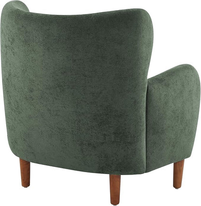 Christopher Knight Home Dolly Velvet Wingback Club Chair, Bedroom Comfy Reading Chair, Low Profile Accent Chair, Solid Wood Frame, Olive Green+Teak