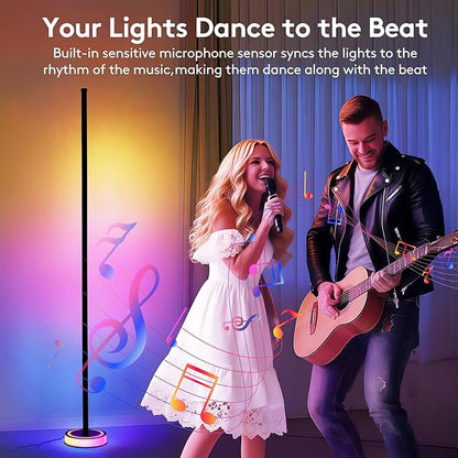 59" Smart LED Corner Floor Lamp, RGBICW Color Changing Ambient Lighting, App Control Music Sync Mood Light, Modern Dimmable Room Decor for Bedroom, Living Room, Gaming Setup, Black