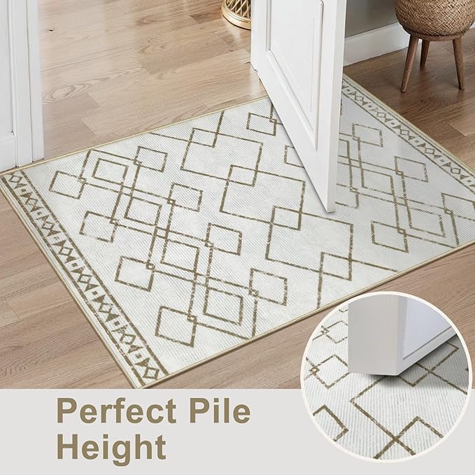 SERISSA 2x3 Washable Small Entry Rug,Soft Non Slip Indoor Boho Throw Rug for Entryway Kitchen Bedroom Dorm Bedside Front Door,Moroccan Geometric Carpet