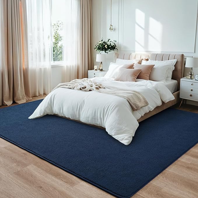 Rugs for Living Room Bedroom, 6x9 ft Navy Blue Area Rug, Washable Memory Foam Indoor Carpet, Modern Aesthetic Minimalist Non-Slip Carpets for Boys Girls Adults Home Decor
