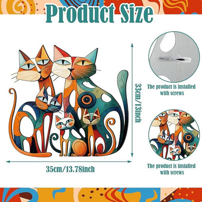 Wesiti Cat Wall Art Decor Iron Wall Sculptures Decor for Cats Lover 13.7 x 13 Inches Colorful Mid Century Cat Retro Signs for Home Living Room Bedroom Kitchen Office(Opulent)