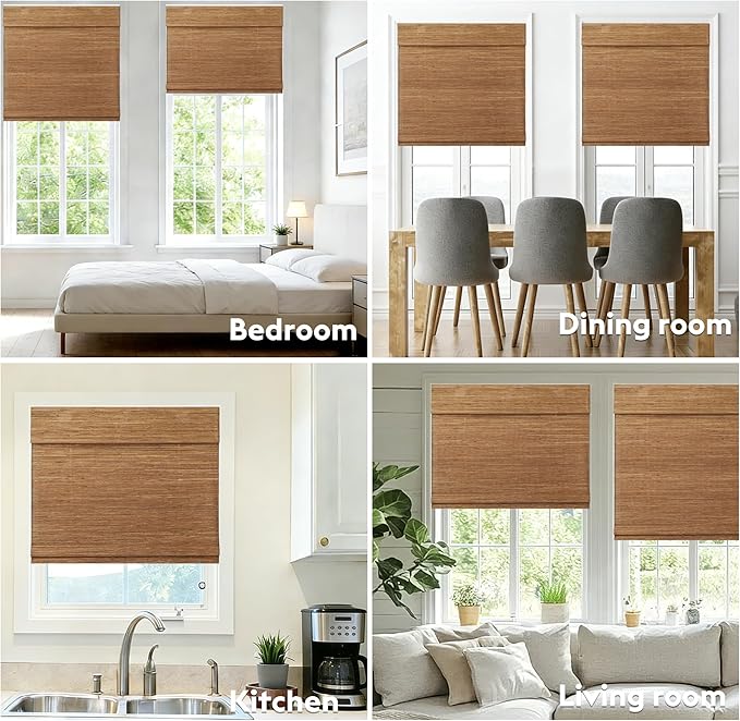 Motorized Bamboo Roman Shades, Motorized Blinds with Remote Compatible with Homekit, Alexa GoogleHome, Smart Wood Woven Shades for Indoor Windows, Customize, Rustwood