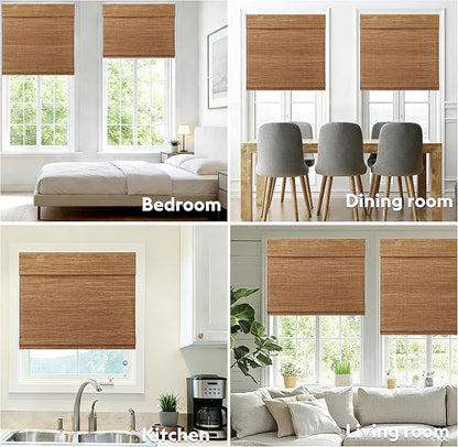 Motorized Bamboo Roman Shades, Motorized Blinds with Remote Compatible with Homekit, Alexa GoogleHome, Smart Wood Woven Shades for Indoor Windows, Customize, Rustwood