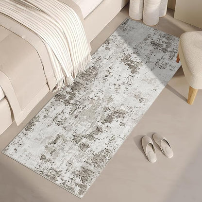 ROYHOME Modern Abstract Runner Rug 2x5 Washable Non Slip Stain Resistant Rug for Bedroom Living Room Non Shedding Low Pile Indoor Floor Cover,Taupe/Beige